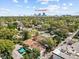 Aerial view of a charming home with mature trees and a glimpse of downtown St. Pete in the distance at 1520 15Th N St, St Petersburg, FL 33704