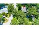 Aerial view of a home showcasing mature trees, landscaping and a well-maintained neighborhood at 1857 Castle Woods Dr, Clearwater, FL 33759