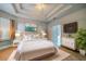 Bright bedroom featuring a white comforter, a large painting, and modern bedside tables at 3017 Minuteman Ln, Brandon, FL 33511