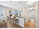 Open-concept kitchen and living area with breakfast bar seating, stylish pendant lighting, and wood-look floors at 4301 W San Luis St, Tampa, FL 33629