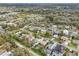 An elevated view shows neighborhood homes, tree lined streets, and lush greenery in a suburban setting at 1868 Douglas Ave, Dunedin, FL 34698