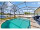 Inviting screened-in pool with clear blue water, surrounded by patio furniture and a well-kept lawn at 18822 Quarry Badger Rd, Land O Lakes, FL 34638