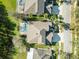 An aerial view shows a single-Gathering home with a screened-in pool and manicured lawn at 19238 Climbing Aster Dr, Tampa, FL 33647