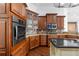 Gourmet kitchen with wood cabinets, granite countertops, stainless steel appliances, and tile backsplash at 19238 Climbing Aster Dr, Tampa, FL 33647