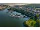 Aerial view of the waterfront community featuring private boat docks and manicured green spaces at 4339 Spinnaker Cove Ln, Tampa, FL 33615
