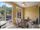 The enclosed lanai features plenty of seating and a ceiling fan for comfort at 15 Jefferson S Ct, St Petersburg, FL 33711