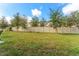 Spacious backyard with a well-maintained lawn, a privacy fence, and mature trees at 16549 Secret Meadow Dr, Odessa, FL 33556
