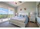 Comfortable main bedroom with sliding glass doors and beautiful water view at 3230 Mangrove Point Dr, Ruskin, FL 33570