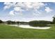 Picturesque lake view surrounded by lush green grass and mature trees, offering a serene natural setting at 637 Jetstar Ln, Oldsmar, FL 34677
