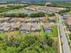 Aerial view of a residential neighborhood featuring backyard pools, well-maintained homes and green spaces at 13069 Paddock Wood Pl, Riverview, FL 33579
