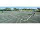 Well-maintained tennis courts with nets, player, and balls for an active lifestyle at 15702 Muirfield Dr, Odessa, FL 33556