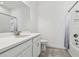 Clean bathroom showcasing a vanity with ample counter space and a shower-tub combination at 4228 Isonzo Way, Wesley Chapel, FL 33543