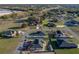 Aerial view of a home in a residential neighborhood, showcasing a dark roof, lawn, and proximity to roads and green spaces at 5433 Chestnut Ridge Rd, Dade City, FL 33523