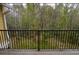 This balcony features a wooden floor, black metal railing, and a lush view at 8659 Fancy Finch Dr # 202, Tampa, FL 33614