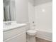 Bathroom with white subway tiled shower, new vanity, and modern fixtures at 8659 Fancy Finch Dr # 202, Tampa, FL 33614