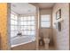 Cozy bathroom featuring a corner soaking tub, a separate toilet, and natural light from windows at 3701 Barnhouse Pl, Valrico, FL 33596