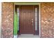 Elegant front door with sidelights, framed by brick and a decorative plant, creating a welcoming entry at 4655 Pond Ridge Dr, Riverview, FL 33569