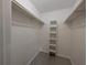 A walk-in closet featuring built-in shelving and wood-look flooring for organized storage at 9100 Dr Martin Luther King Jr N St # 1508, St Petersburg, FL 33702
