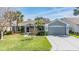 Inviting one-story home with a two-car garage, tropical landscaping, and a welcoming entrance at 10237 Collar Dr, San Antonio, FL 33576