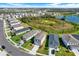An aerial shot showcases homes with well-manicured lawns nestled next to a serene pond and green spaces in the community at 10432 High Noon Trl, Parrish, FL 34219