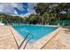 A rectangular community swimming pool is surrounded by lounge chairs and lush greenery, great for relaxation at 3600 42Nd S St # B, St Petersburg, FL 33711