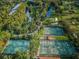 Aerial view showcasing the tennis courts alongside a golf course, ponds and a walking path at 36750 Us Highway 19 N # 6-214, Palm Harbor, FL 34684