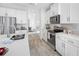 Updated kitchen featuring stainless steel appliances, white cabinetry, and stylish tile flooring at 7125 6Th N Ave, St Petersburg, FL 33710