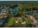 An aerial view of the golf course, pond, and community offers beautiful views at 2075 Warwick Dr, Oldsmar, FL 34677
