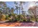 Lush front yard landscaping featuring towering palms, plants and brick pathway at 2158 Blossom S Way, St Petersburg, FL 33712