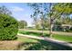 Charming street view with mature trees lining the road and adjacent golf course at 2348 Rolling View Dr, Spring Hill, FL 34606