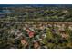 An aerial view of the community showcases homes nestled among lush trees with a nearby golf course and lake at 2180 Clover Hill Rd, Palm Harbor, FL 34683