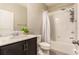 Bathroom features granite countertops, a modern sink, and a shower and bathtub combo at 25325 Welsh Poppy Way, Land O Lakes, FL 34639