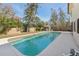 Inviting backyard with a large pool, privacy fence, and mature trees, perfect for outdoor living at 2717 Warwick Ter, Palm Harbor, FL 34685