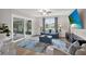 Stylish living room with contemporary furniture, sliding glass doors, and a scenic outdoor view at 3944 Sprucewood Pl, Land O Lakes, FL 34639