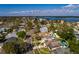 Aerial view of a neighborhood featuring lush greenery, well-manicured lawns, and a private backyard pool at 5611 Venetian Ne Blvd, St Petersburg, FL 33703