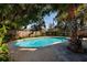 Backyard pool with blue water, surrounded by tropical foliage and shaded by trees and plants at 5611 Venetian Ne Blvd, St Petersburg, FL 33703