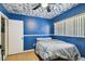 A bright bedroom features blue walls, painted ceiling, and a large window at 200 W Louisiana Ave, Tampa, FL 33603