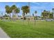 An expansive, fenced lawn features mature palm trees scattered throughout the property at 112 Rose St, Venice, FL 34293
