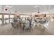 Large community ballroom with tables, chairs, and stage at 9808 62Nd N Ter # 9808, St Petersburg, FL 33708