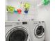 Convenient laundry room with washer, dryer and shelving at 14584 El Paseo Dr, Seminole, FL 33776