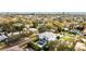 High angle aerial of a stylish two-story home with a private pool and tidy backyard nestled in a tree-lined neighborhood at 3601 W Platt St, Tampa, FL 33609