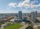 Expansive aerial view showcasing the city skyline, sports stadium and real estate at 301 1St S St # 3103, St Petersburg, FL 33701