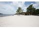 Scenic beach with white sand, palm trees, and a covered picnic pavilion for outdoor enjoyment at 3857 Sailmaker Ln, Holiday, FL 34691