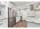 Modern kitchen featuring stainless steel appliances and sleek white cabinetry with granite countertops at 7030 19Th N Way, St Petersburg, FL 33702
