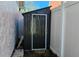 New storage shed located conveniently between homes and fences at 3506 Moog Rd, Holiday, FL 34691