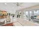 Open concept living room featuring a waterfront view with sliding glass doors to a patio and open concept design at 119 Carlyle Cir, Palm Harbor, FL 34683