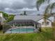 Aerial view of a backyard with a screened in pool and green grass at 2745 Horseshoe Dr, Plant City, FL 33566