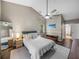 Inviting main bedroom features high ceilings, a fan, and neutral decor at 2745 Horseshoe Dr, Plant City, FL 33566