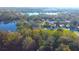 Aerial view of a neighborhood with mature trees surrounding the homes near the water at 3012 E 149Th Ave, Lutz, FL 33559