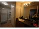 Bathroom featuring a glass shower and a vanity with ample counter space at 8010 Bally Money Rd, Tampa, FL 33610